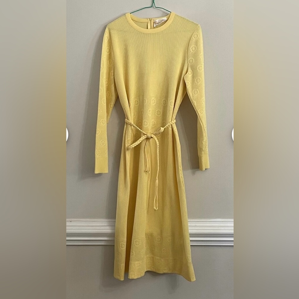 Vintage James Kenrob by Dalton Trevira yellow ribbed knit belted dress Size 10